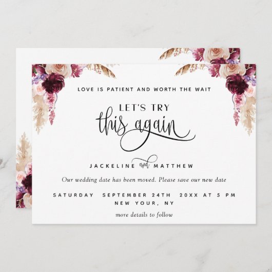 Laten we dit opnieuw proberen, Paars, Blush Save t Save The Date (Voorkant / Achterkant)