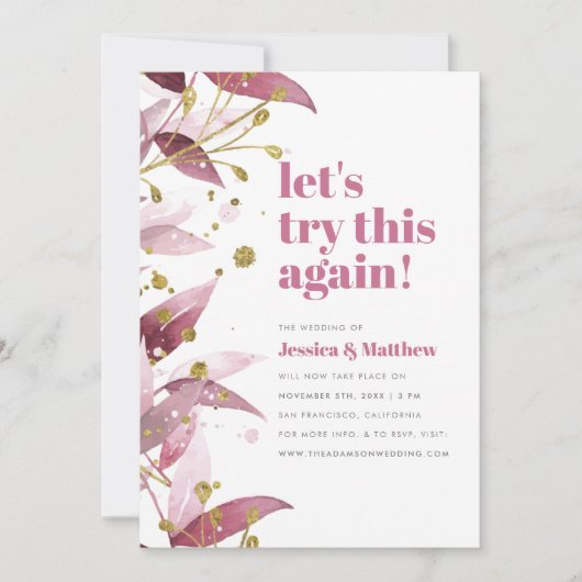 Laten we dit opnieuw proberen Paarse & gouden brui Kaart (Voorkant)