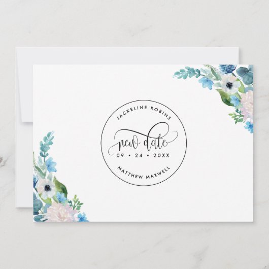 Laten we dit opnieuw proberen, witte en blauwe Flo Save The Date (Achterkant)