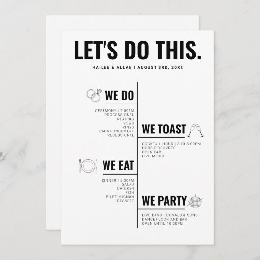 Laten we dit programma voor de bruiloft van de tij programmakaart (Voorkant / Achterkant)