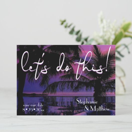 Laten we dit tropische palm de datum opslaan kaart (Staand voorkant)