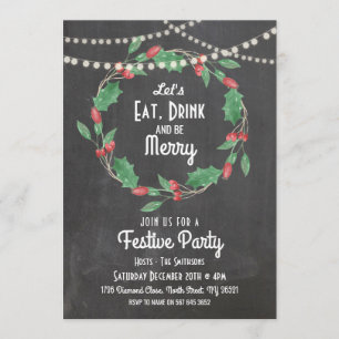 Laten we Drink eten en vrolijke kerstkrans uitnodi Kaart