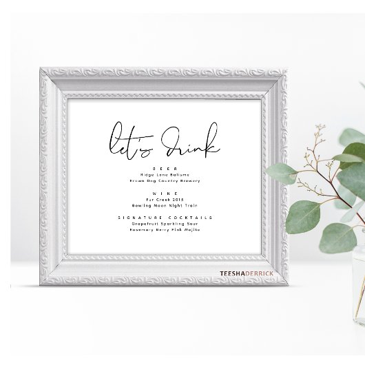 Laten we Drinken, Trouwfeest Bar teken Poster