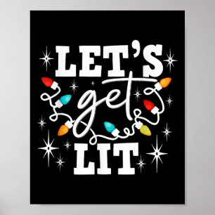 Laten we dronken kerstman hoed kerstverlichting kr poster