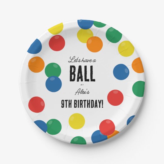 Laten we een bal kleurrijke bal verjaardagsfeestje papieren bordje (Voorkant)