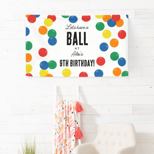 Laten we een bal kleurrijke bal verjaardagsfeestje spandoek (Insitu)