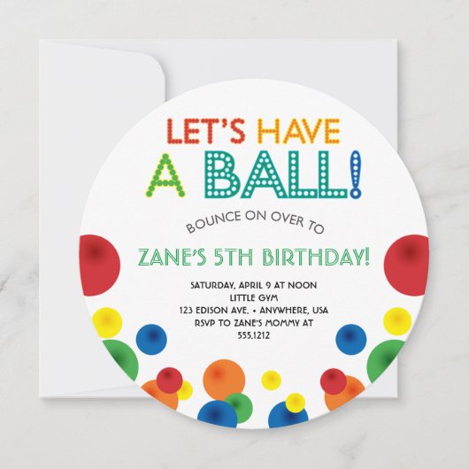 Laten we een bal verjaardagsfeestje cirkel uitnodi kaart (Voorkant)