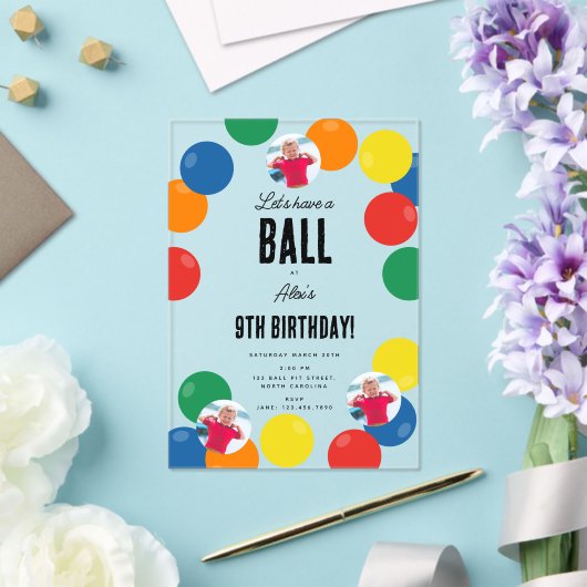 Laten we een Ball Kids verjaardagsfeestje thema he Acryl Uitnodigingen (Insitu (Huwelijk))
