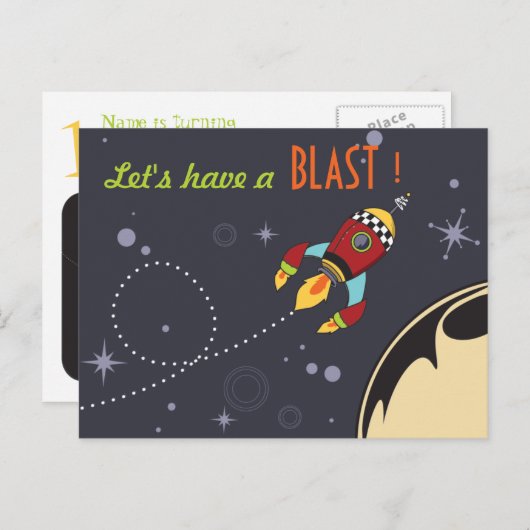 Laten we een Blast Birthday Invites hebben Uitnodiging Briefkaart (Voorkant / Achterkant)