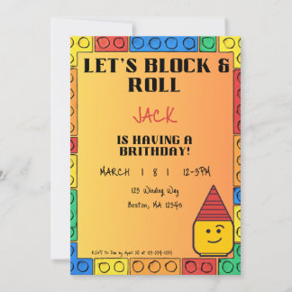Laten we een Block & Roll-verjaardagsuitnodiging m Kaart