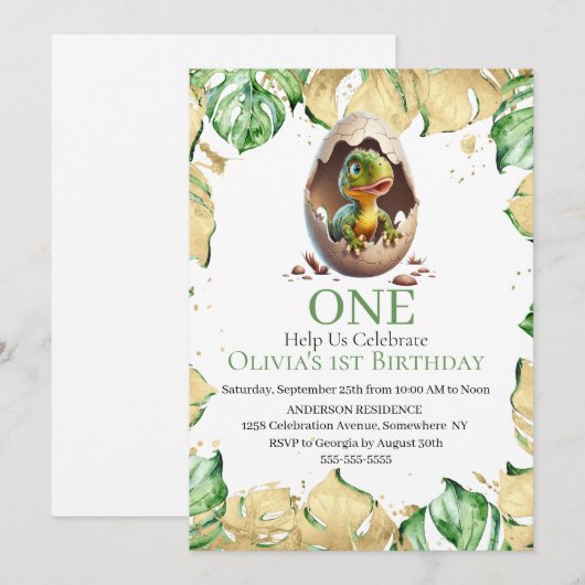 Laten we een Dino T Rex-feestje vieren Kaart (Voorkant / Achterkant)