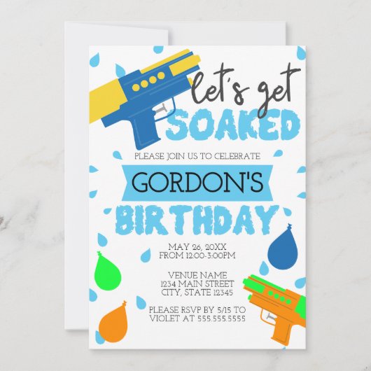 Laten we een doorweekte verjaardagsfeestuitnodigin kaart (Voorkant)