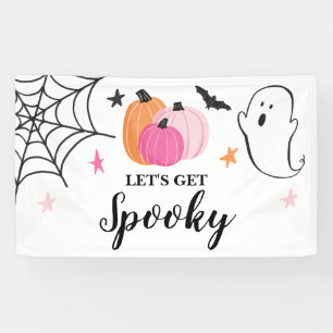 Laten we een enge Halloween met roze pompoenen ver Spandoek