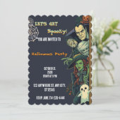 Laten we een enge Halloweenfeest geven Kaart (Staand voorkant)