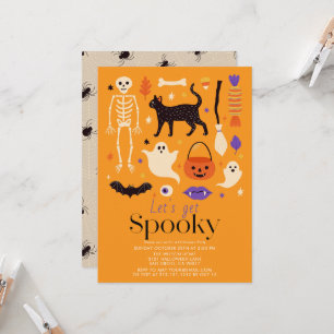Laten we een enge oranje Halloween-feest geven Kaart