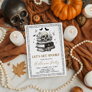 Laten we een enge Schedel Boeken Halloween Uitnodi Kaart