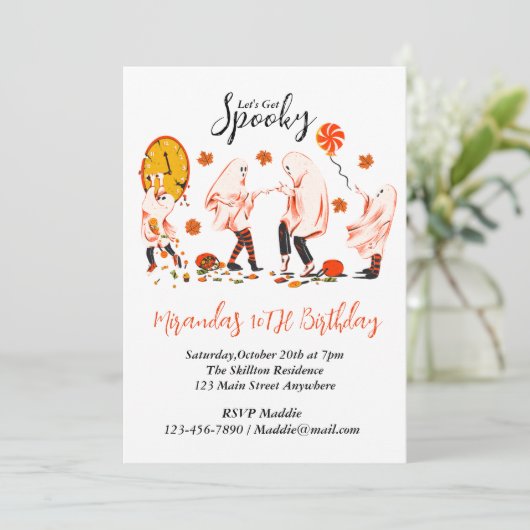 Laten we een enge spookvriendenparty hebben kaart (Staand voorkant)