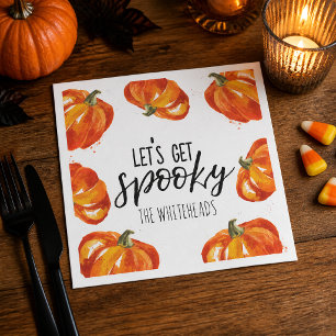 Laten we een enge waterverf pompoen Halloween krij Servet