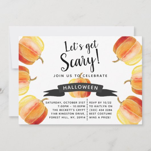 Laten we een enge Waterverf pompoen Halloween part Kaart (Voorkant)