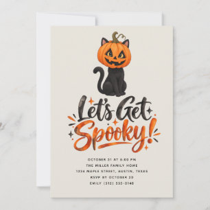 Laten we een enge zwarte kat pompoen Halloween-fee Kaart