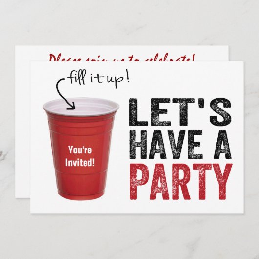 Laten we een feest hebben! Funny Red Cup Kaart (Voorkant / Achterkant)