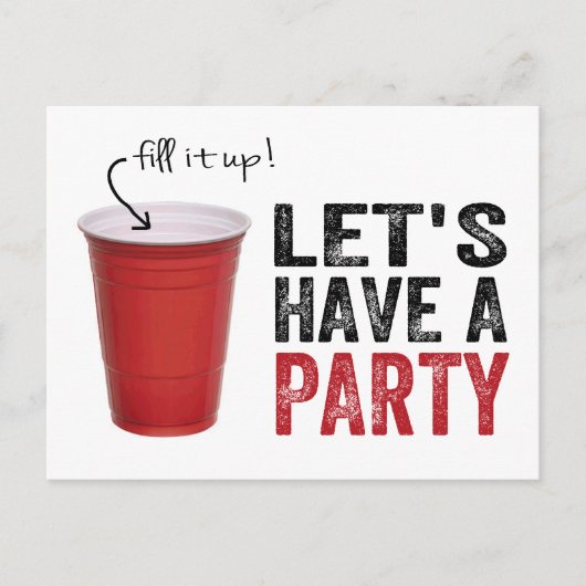 Laten we een feest hebben! Funny Red Cup Uitnodiging Briefkaart (Voorkant)