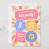 Laten we een feestje retro groovy roze meisje verj kaart (Voorkant)