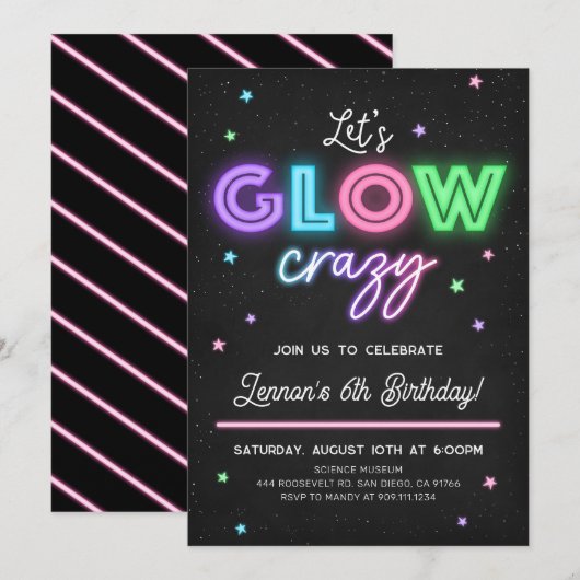 Laten we een gekke Glow-verjaardagsfeest uitnodigi Kaart (Voorkant / Achterkant)