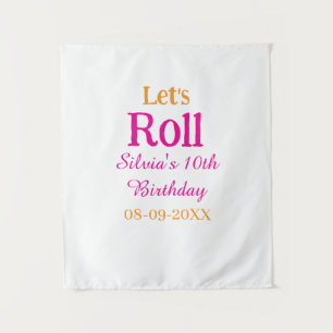 Laten we een gelukkige 10e verjaardag rollen naam  wandkleed