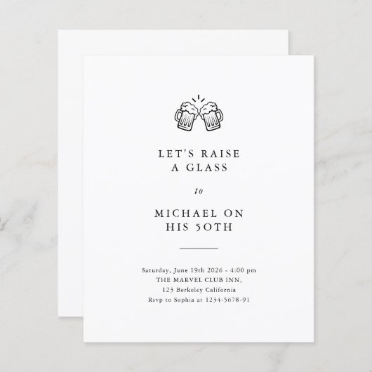 Laten we een glas heffen | Budget 50e verjaardag U (Voorkant / Achterkant)