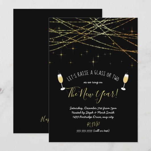 Laten we een glas uitnodigen voor een nieuwjaarsfe kaart (Voorkant / Achterkant)