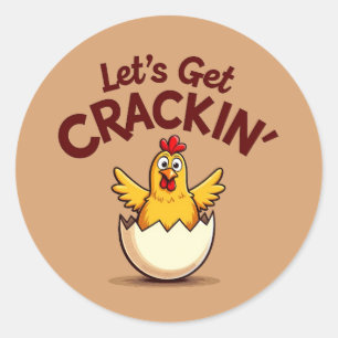 Laten we een grappige kippenboerderijpun kraken ronde sticker