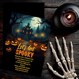 Laten we een griezelig spookhuis Halloween-feest k Kaart