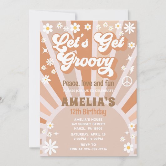 Laten we een groovy verjaardagsuitnodiging krijgen kaart (Voorkant)