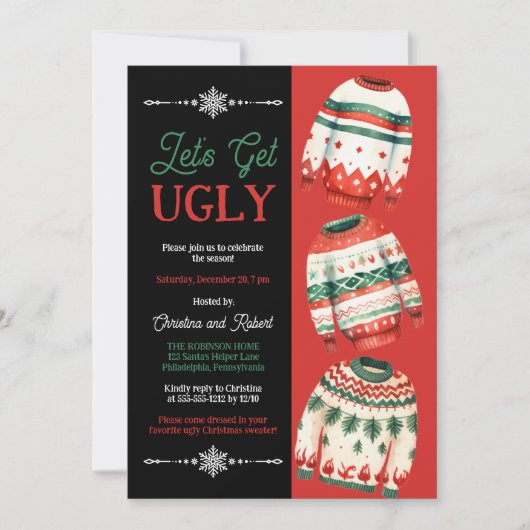 Laten we een lelijk kersttruienfeest krijgen kaart (Voorkant)