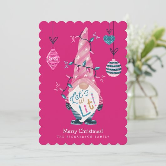 Laten we een lichte, heldere kerstakelverlichting  feestdagenkaart (Staand voorkant)