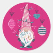 Laten we een lichte, heldere kerstakelverlichting ronde sticker (Voorkant)