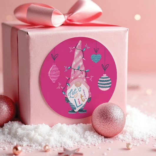 Laten we een lichte, heldere kerstakelverlichting ronde sticker