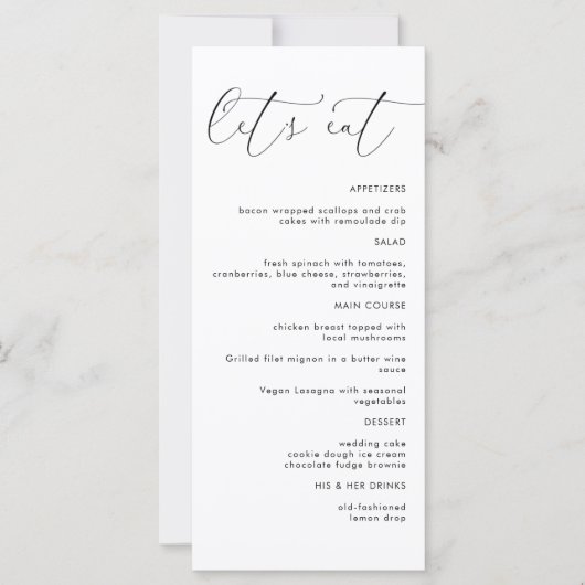 Laten we een modern, minimalistisch huwelijksmenu  (Voorkant)