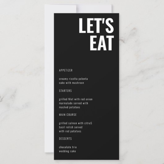 Laten we een modern, minimalistisch menu met zwart (Voorkant)