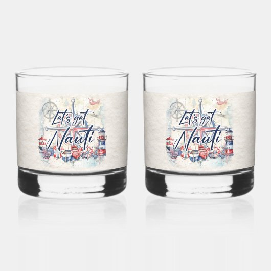 Laten we een nautisch kustfeest organiseren whisky glas (Voorkant)