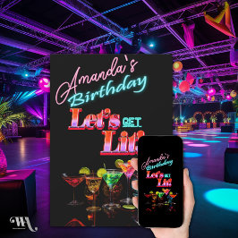 Laten we een Neon Cocktail Verjaardag oplichten Kaart