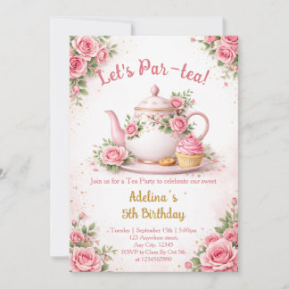 Laten we een Par-tea Pink Floral Theepot meisjes v Kaart