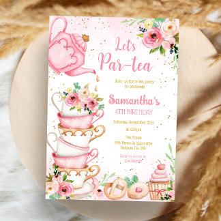 Laten we een Par-tea verjaardags theepartij uitnod Kaart