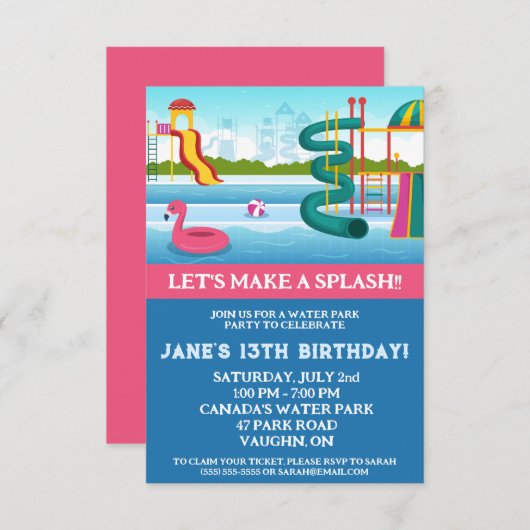Laten we een plons maken! Water Park verjaardagsfe Kaart (Voorkant / Achterkant)