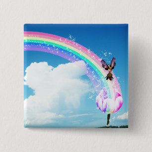 Laten we een regenboog maken vierkante button 5,1 cm