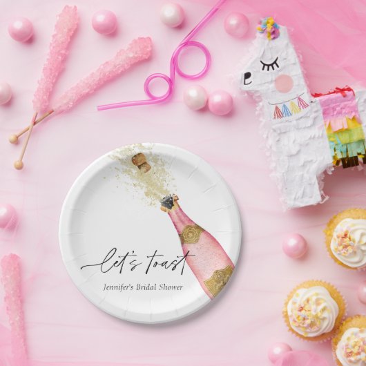 Laten we een roze bruidsfeest vieren papieren bordje (Feest)