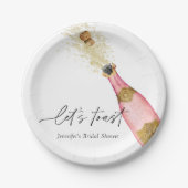 Laten we een roze bruidsfeestje toasten papieren bordje (Voorkant)