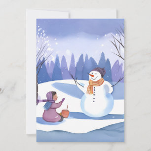 Laten we een Sneeuwman Bouwen   Watercolor Winter  Feestdagenkaart