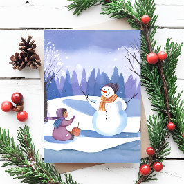 Laten we een Sneeuwpop Bouwen | Watercolor Winter  Briefkaart